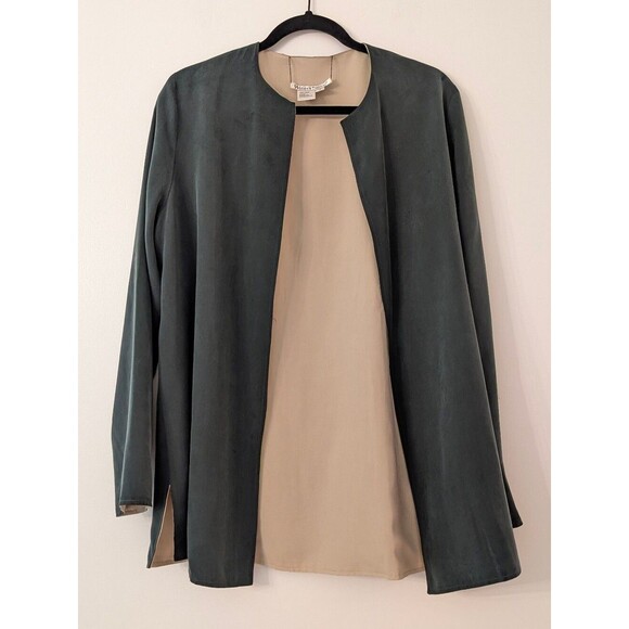 WinterSilks Sweaters - WinterSilks reversible cardigan tan and green